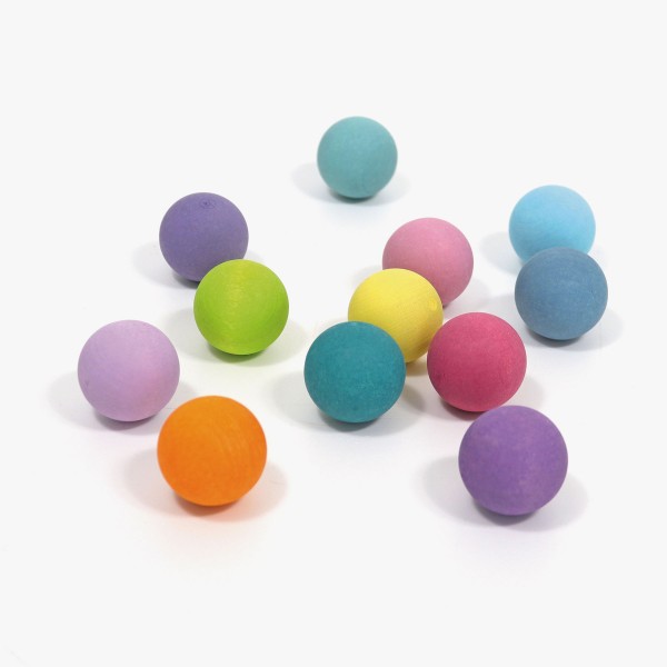 12 houten ballen pastelkleuren