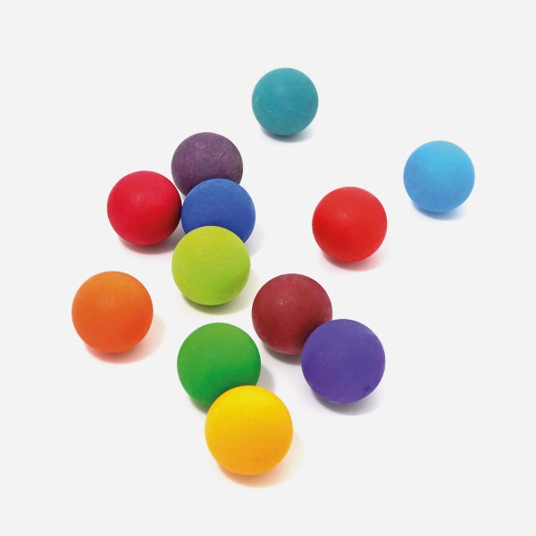 12 houten ballen regenboogkleuren