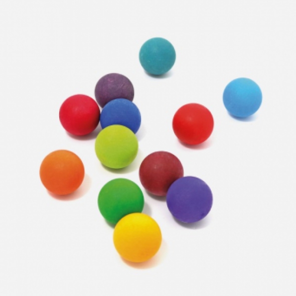 12 houten ballen regenboogkleuren